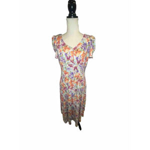 Women's Joni Blair Short Sleeved Button Down Floral Dress With Shoulder Pads